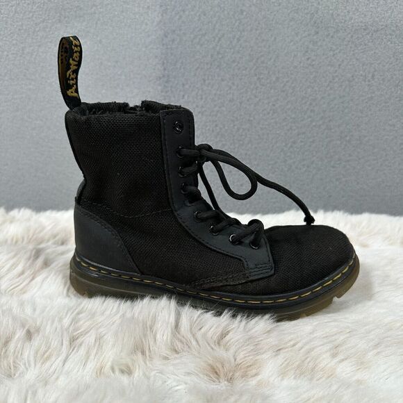 Dr. Martens Boots Kids 1 AirWair Junior Combs‎ Black Canvas Lace Up Side Zip - Picture 1 of 9